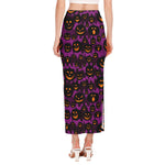Halloween Pumpkin Smiley Faces Print Side Slit Maxi Skirt