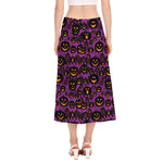 Halloween Pumpkin Smiley Faces Print Side Slit Midi Skirt