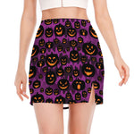 Halloween Pumpkin Smiley Faces Print Side Slit Mini Skirt