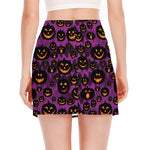 Halloween Pumpkin Smiley Faces Print Side Slit Mini Skirt