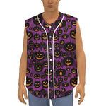 Halloween Pumpkin Smiley Faces Print Sleeveless Baseball Jersey