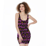 Halloween Pumpkin Smiley Faces Print Sleeveless Bodycon Dress