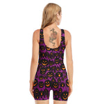 Halloween Pumpkin Smiley Faces Print Sleeveless One Piece Swimsuit