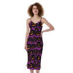 Halloween Pumpkin Smiley Faces Print Slim Fit Midi Cami Dress