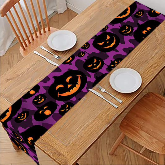 Halloween Pumpkin Smiley Faces Print Table Runner