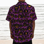 Halloween Pumpkin Smiley Faces Print Textured Short Sleeve Shirt