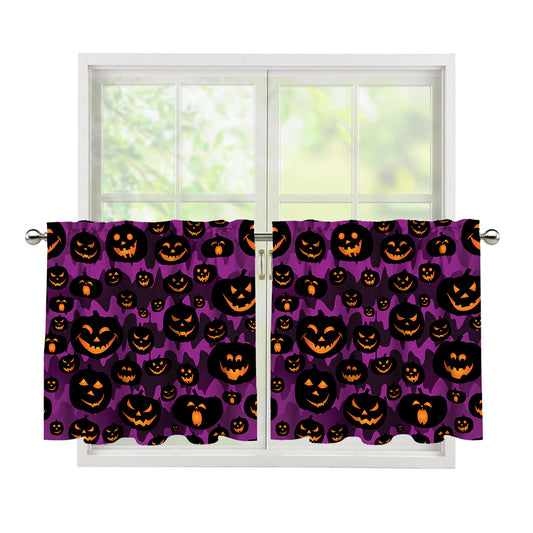 Halloween Pumpkin Smiley Faces Print Tier Curtains