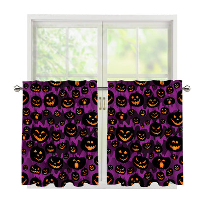 Halloween Pumpkin Smiley Faces Print Tier Curtains