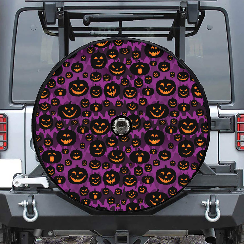 Halloween Pumpkin Smiley Faces Print Tire Cover With Camera Hole