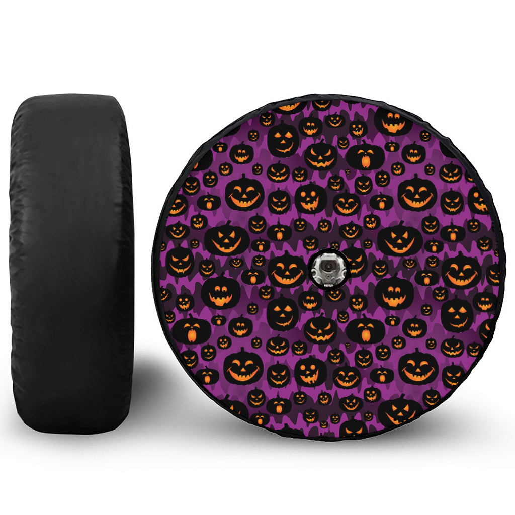 Halloween Pumpkin Smiley Faces Print Tire Cover With Camera Hole