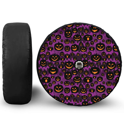 Halloween Pumpkin Smiley Faces Print Tire Cover With Camera Hole