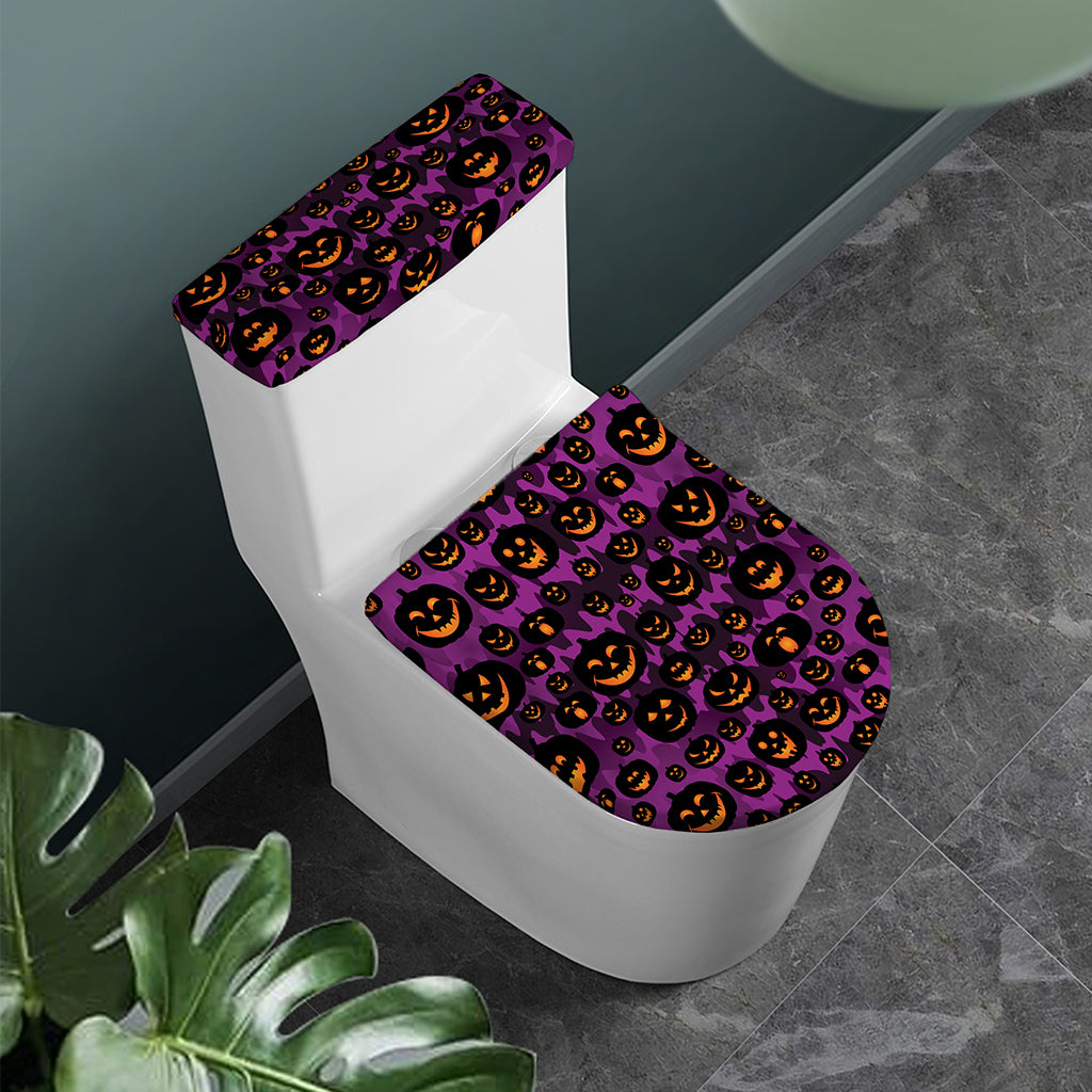 Halloween Pumpkin Smiley Faces Print Toilet Lid And Tank Cover Set