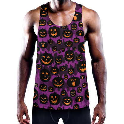 Halloween Pumpkin Smiley Faces Print Training Tank Top