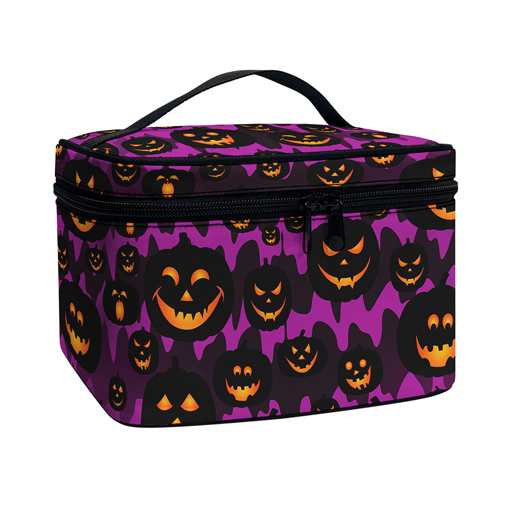 Halloween Pumpkin Smiley Faces Print Travel Makeup Bag