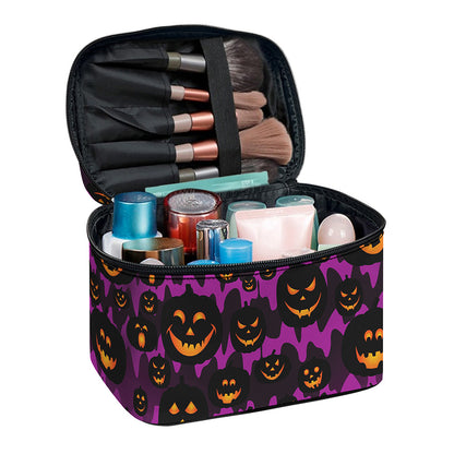 Halloween Pumpkin Smiley Faces Print Travel Makeup Bag