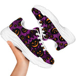 Halloween Pumpkin Smiley Faces Print White Chunky Shoes