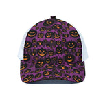 Halloween Pumpkin Smiley Faces Print White Mesh Trucker Cap