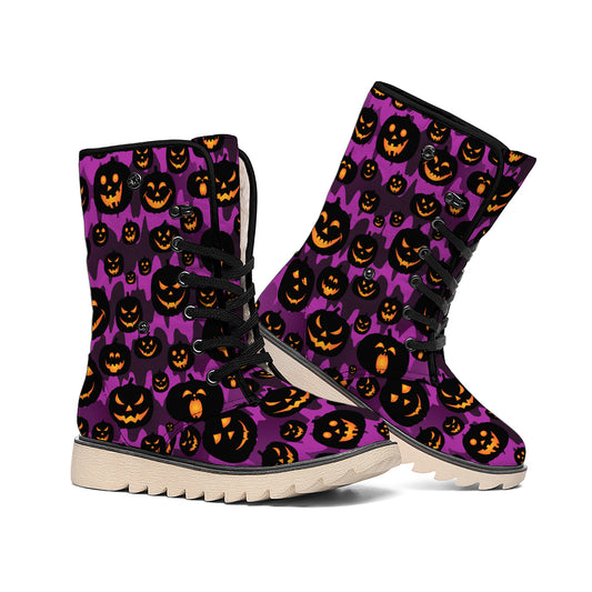 Halloween Pumpkin Smiley Faces Print Winter Boots