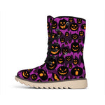 Halloween Pumpkin Smiley Faces Print Winter Boots