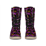Halloween Pumpkin Smiley Faces Print Winter Boots