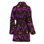 Halloween Pumpkin Smiley Faces Print Women's Bathrobe