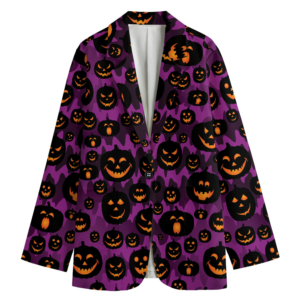 Halloween Pumpkin Smiley Faces Print Women's Blazer