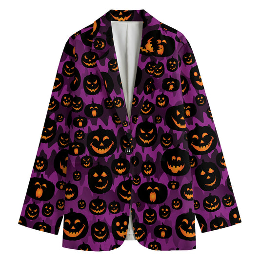 Halloween Pumpkin Smiley Faces Print Women's Blazer