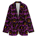 Halloween Pumpkin Smiley Faces Print Women's Blazer