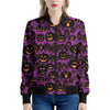 Halloween Pumpkin Smiley Faces Print Women's Bomber Jacket