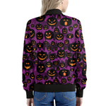 Halloween Pumpkin Smiley Faces Print Women's Bomber Jacket