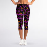 Halloween Pumpkin Smiley Faces Print Women's Capri Leggings