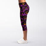 Halloween Pumpkin Smiley Faces Print Women's Capri Leggings