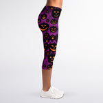 Halloween Pumpkin Smiley Faces Print Women's Capri Leggings