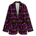 Halloween Pumpkin Smiley Faces Print Women's Cotton Blazer