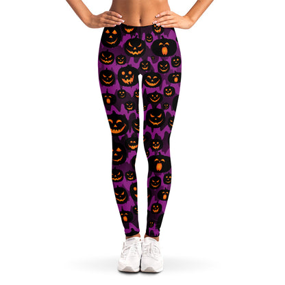 Halloween Pumpkin Smiley Faces Print Women's Leggings