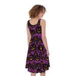 Halloween Pumpkin Smiley Faces Print Women's Sleeveless Dress