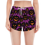 Halloween Pumpkin Smiley Faces Print Women's Split Running Shorts