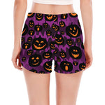 Halloween Pumpkin Smiley Faces Print Women's Split Running Shorts