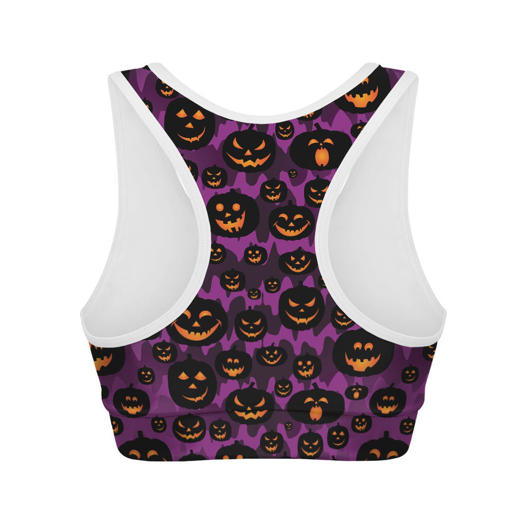 Halloween Pumpkin Smiley Faces Print Women's Sports Bra