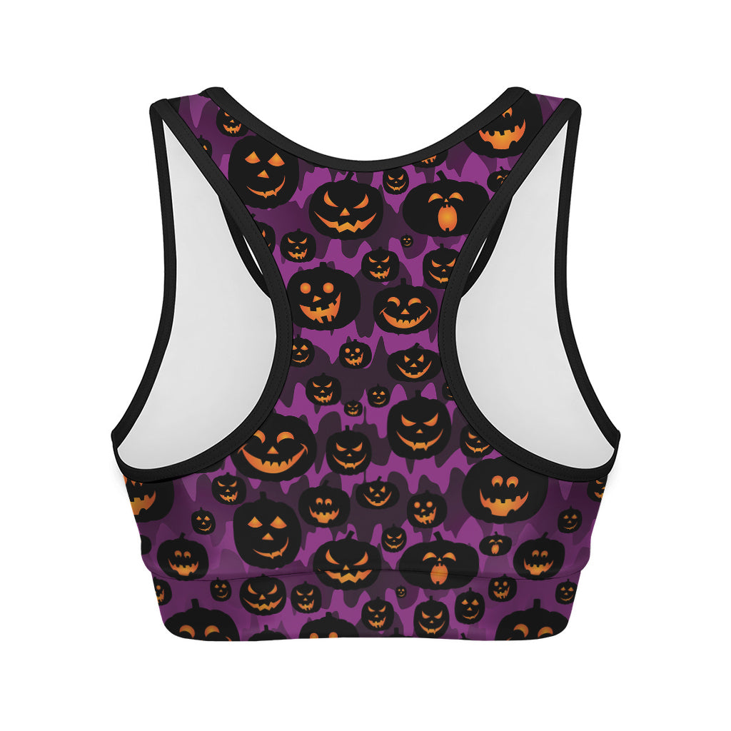 Halloween Pumpkin Smiley Faces Print Women's Sports Bra
