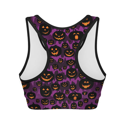 Halloween Pumpkin Smiley Faces Print Women's Sports Bra