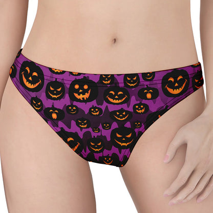 Halloween Pumpkin Smiley Faces Print Women's Thong