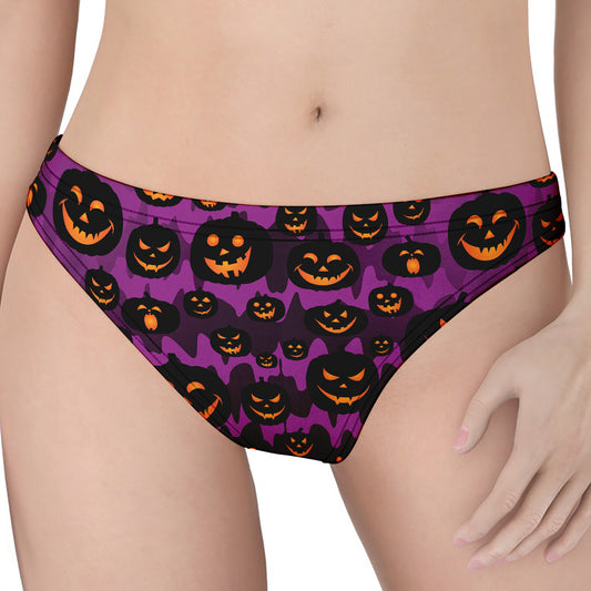 Halloween Pumpkin Smiley Faces Print Women's Thong