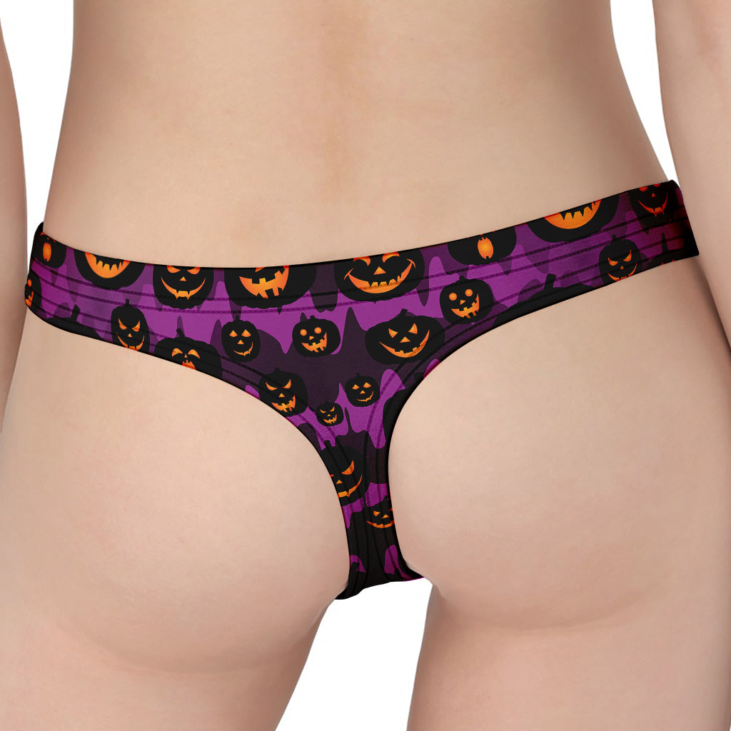 Halloween Pumpkin Smiley Faces Print Women's Thong
