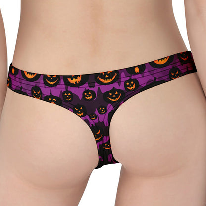 Halloween Pumpkin Smiley Faces Print Women's Thong