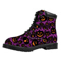 Halloween Pumpkin Smiley Faces Print Padded Collar Lace Up Boots