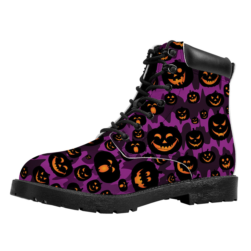 Halloween Pumpkin Smiley Faces Print Work Boots