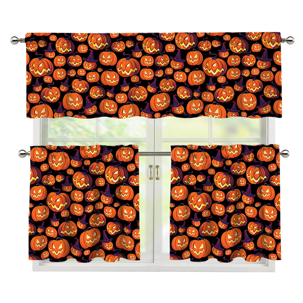 Halloween Pumpkin Witch Pattern Print 3 Piece Kitchen Curtains