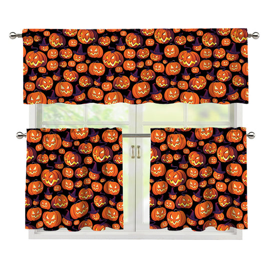 Halloween Pumpkin Witch Pattern Print 3 Piece Kitchen Curtains