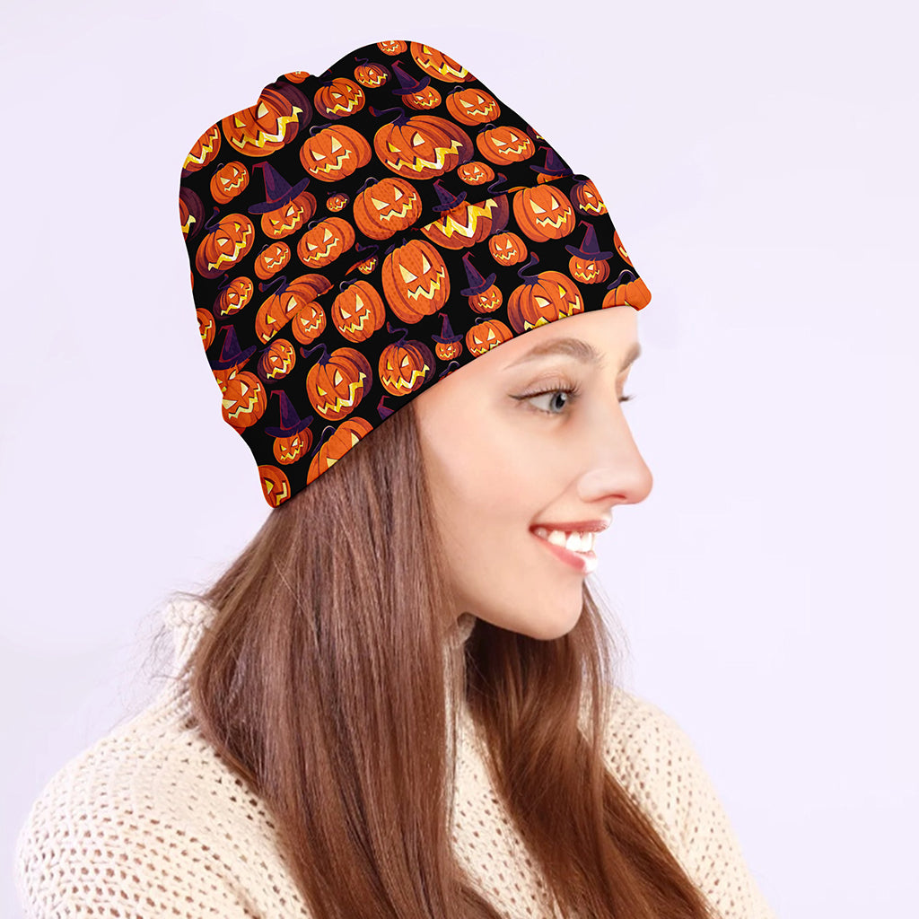 Halloween Pumpkin Witch Pattern Print Beanie